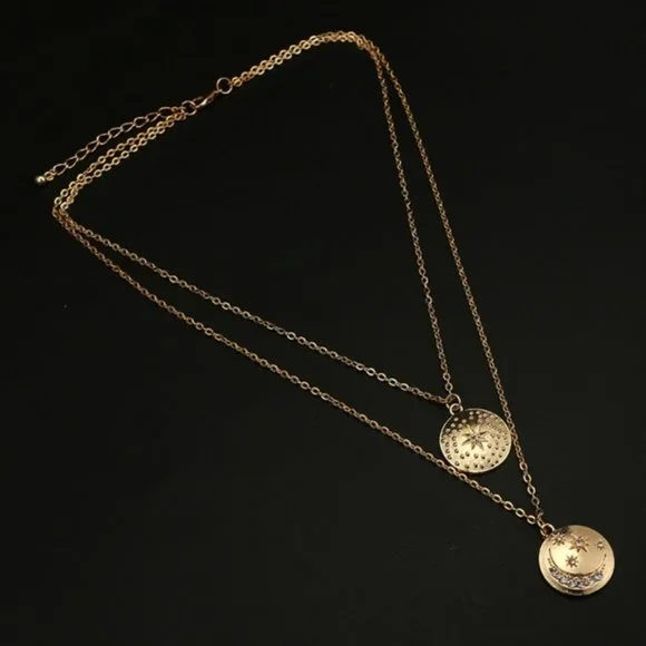 Layered Double Star Coin Necklace - Picture 2 of 7